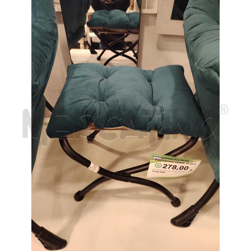 COPPIA POLTRONE + POGGIAPIEDI VERDE ACQUA | Mercatino dell'Usato Roma eur 3