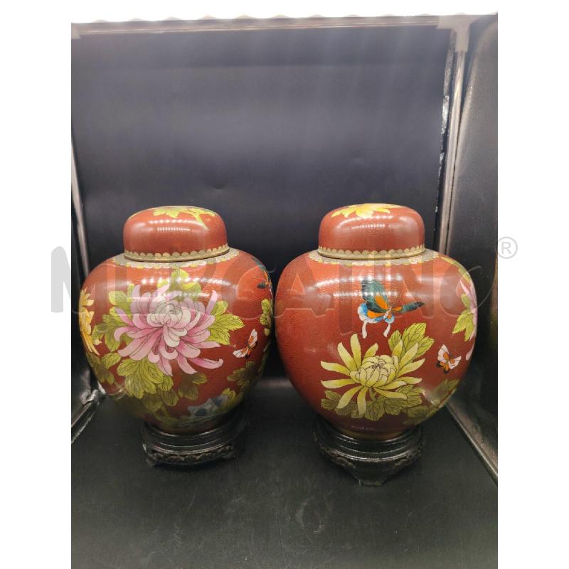 COPPIA POTICHE ORIENTALI CLOISONNE ROSSE  | Mercatino dell'Usato Roma eur 1
