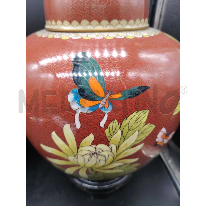 COPPIA POTICHE ORIENTALI CLOISONNE ROSSE  | Mercatino dell'Usato Roma eur 2