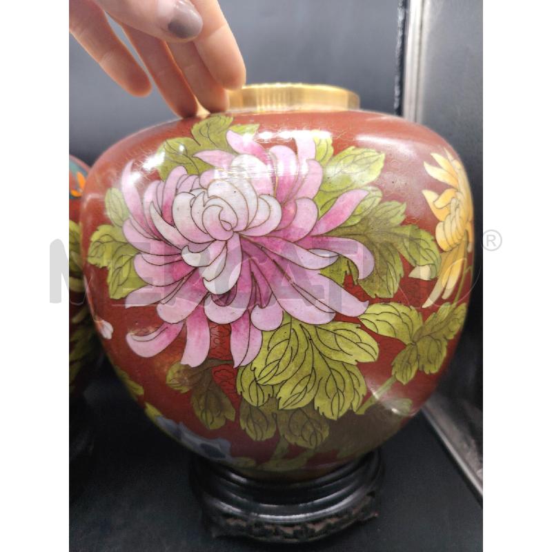 COPPIA POTICHE ORIENTALI CLOISONNE ROSSE  | Mercatino dell'Usato Roma eur 4