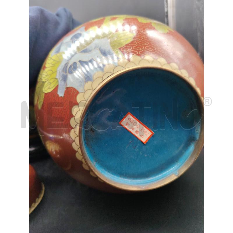 COPPIA POTICHE ORIENTALI CLOISONNE ROSSE  | Mercatino dell'Usato Roma eur 5