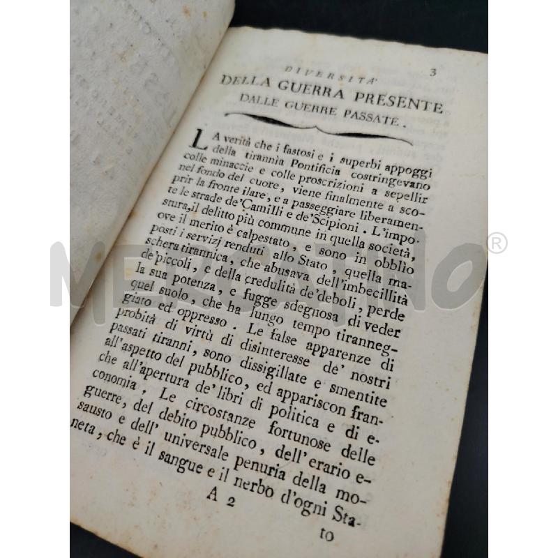DIVERSITÀ DELLA GUERRA PRESENTE DALLE GUERRE PASSATE DISSERTAZIONE DI NICOLA CORONA 1798 | Mercatino dell'Usato Roma eur 3