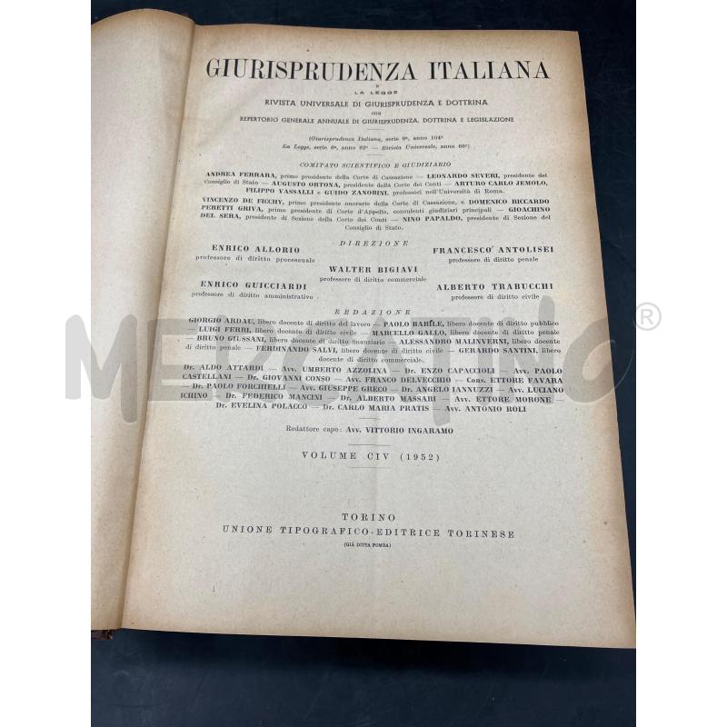 GIURISPRUDENZA ITALIANA VOLUME CIV 1952 | Mercatino dell'Usato Roma eur 2