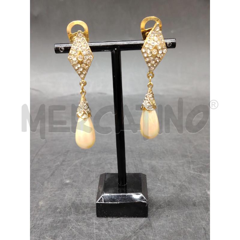 ORECCHINI CINTAGE CLIP PENDENTI ROMBO BRILL PERLA ALLUNGATA  | Mercatino dell'Usato Roma eur 1