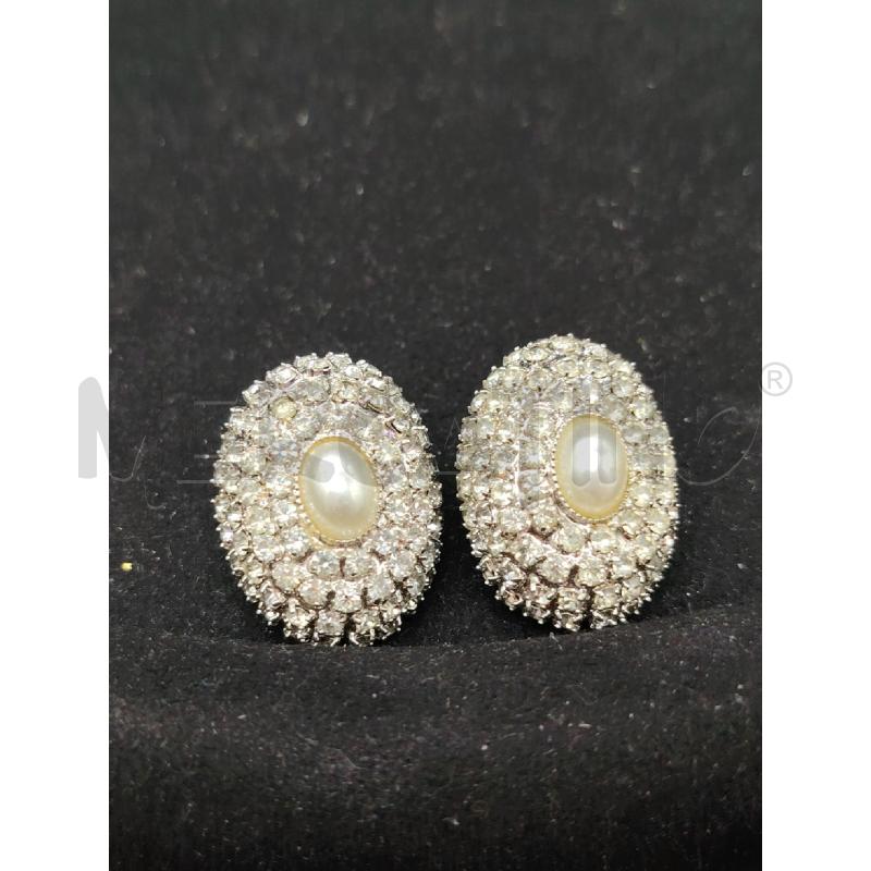 ORECCHINI CLIPS OVALE PERLINA STRASS | Mercatino dell'Usato Roma eur 1