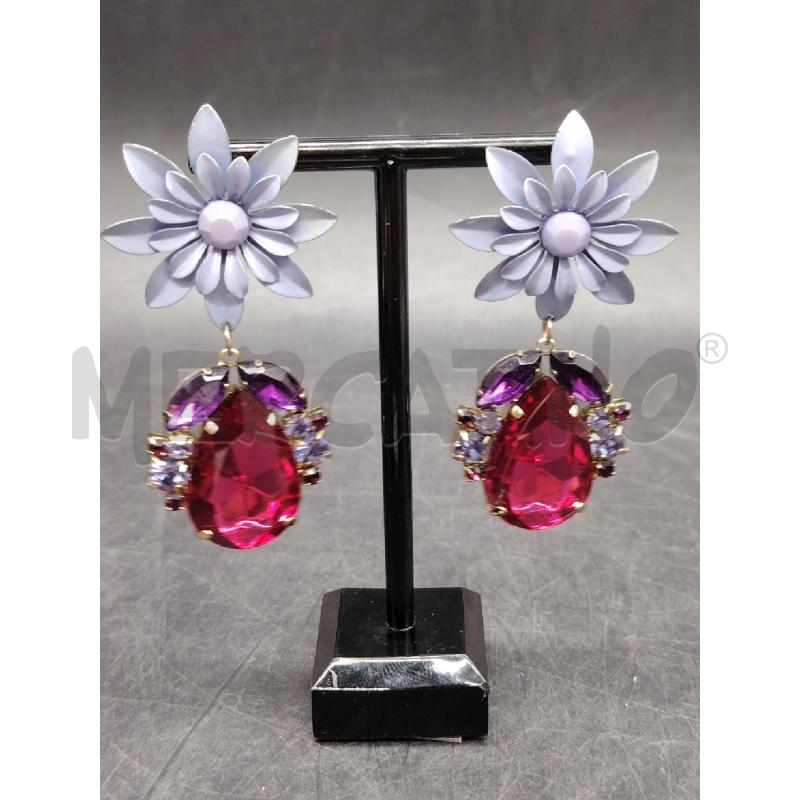 ORECCHINI PENDENTI FIORE LILLA PIETRE FUCSIA | Mercatino dell'Usato Roma eur 1
