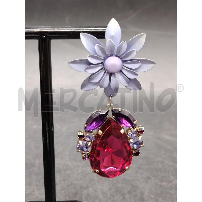 ORECCHINI PENDENTI FIORE LILLA PIETRE FUCSIA | Mercatino dell'Usato Roma eur 2