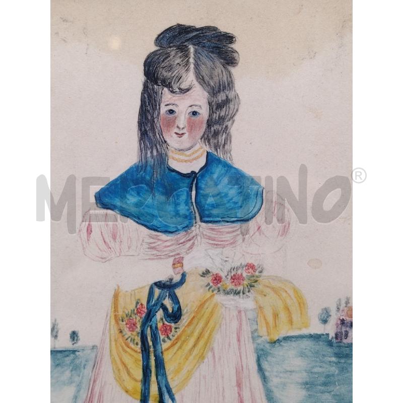 QUADRETTO GIOVANE DONNA  AMERICAN SCHOOL FOLK ART | Mercatino dell'Usato Roma eur 2