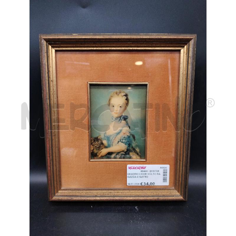 QUADRO C/DOR VOLTO RAGAZZA C/GATTO | Mercatino dell'Usato Roma eur 1