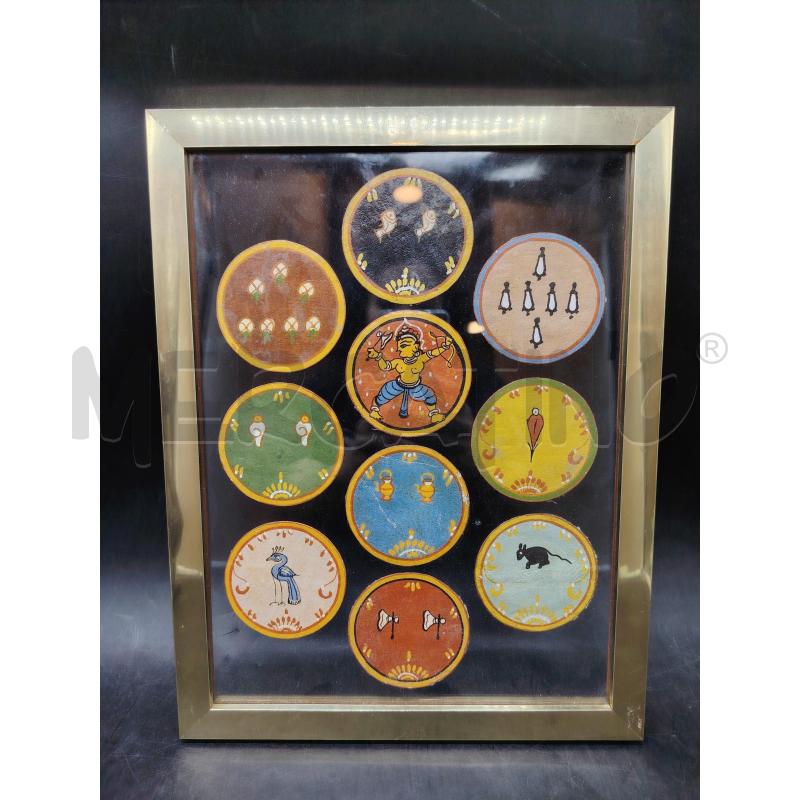 QUADRO CARTE DA GIOCO INDIANE GANJIFA | Mercatino dell'Usato Roma eur 1