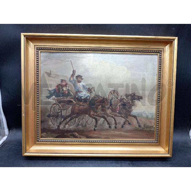 QUADRO OLIO SU RAME UOMO SU CARRO  | Mercatino dell'Usato Roma eur 1