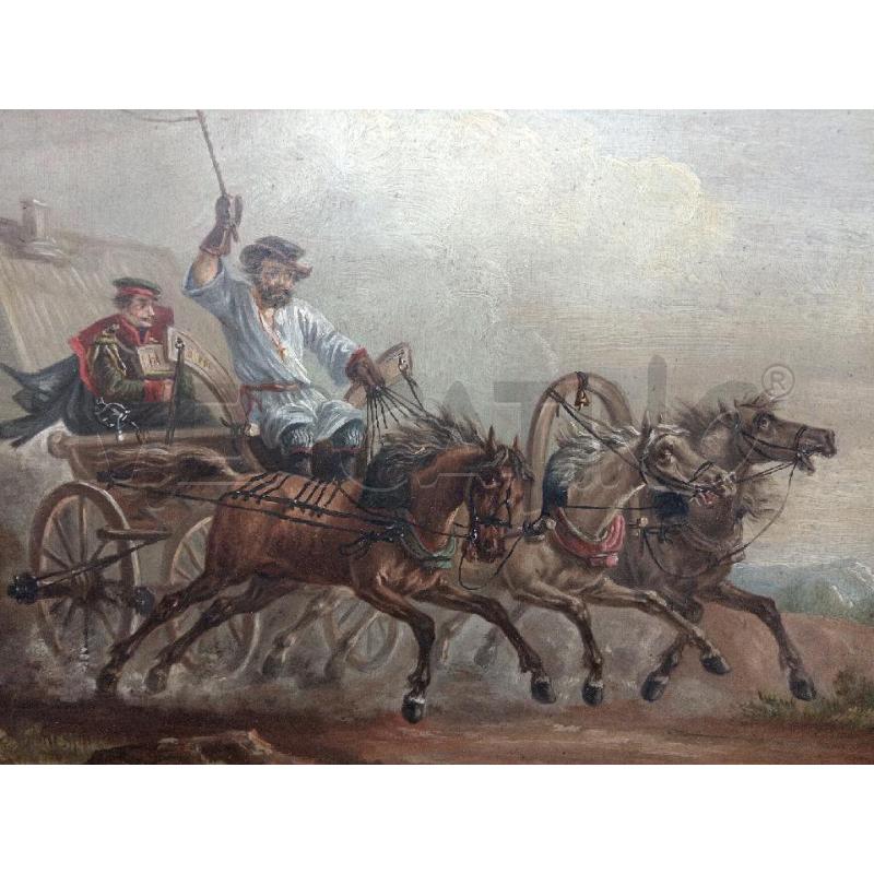 QUADRO OLIO SU RAME UOMO SU CARRO  | Mercatino dell'Usato Roma eur 2