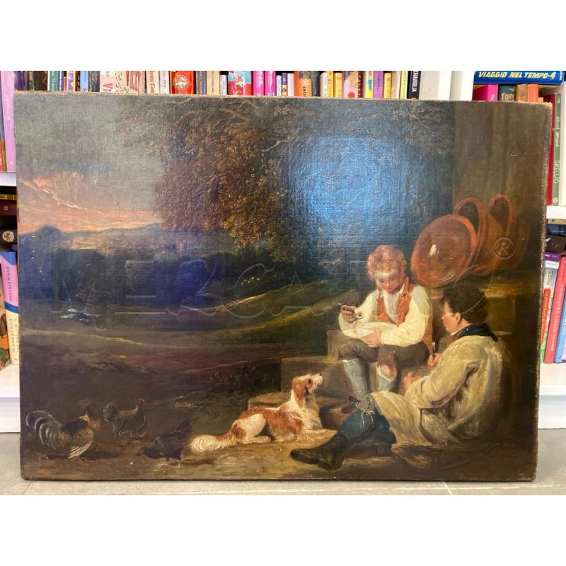 QUADRO PAESAGGIO ANTICO FANCIULLI CON CANE  | Mercatino dell'Usato Roma eur 1