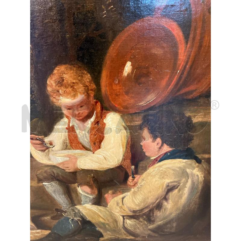 QUADRO PAESAGGIO ANTICO FANCIULLI CON CANE  | Mercatino dell'Usato Roma eur 2