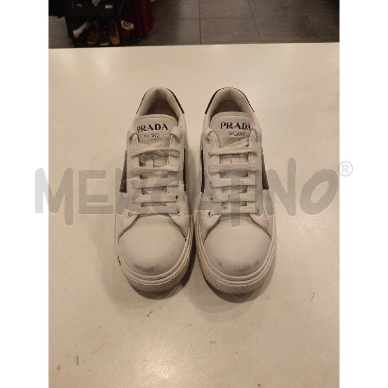 SNEAKERS PRADA PELLE BIA BANDA NERA 1E223M  | Mercatino dell'Usato Roma eur 1