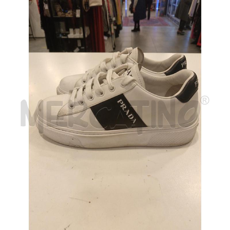 SNEAKERS PRADA PELLE BIA BANDA NERA 1E223M  | Mercatino dell'Usato Roma eur 2