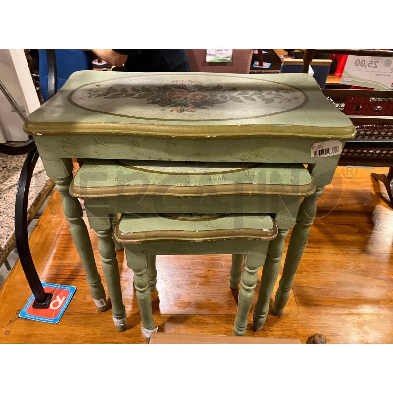 TRITTICO TAVOLINI VERDI DIPINTI | Mercatino dell'Usato Roma eur 1
