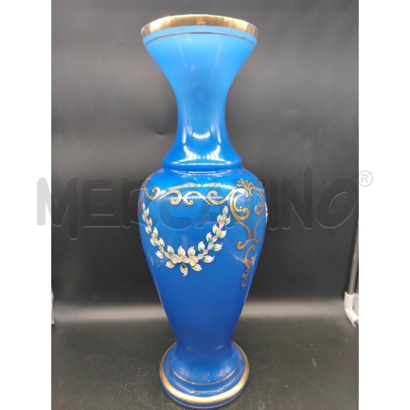 VASO VETRO AZZURRO DEC DOR FIORI DIP | Mercatino dell'Usato Roma eur 1