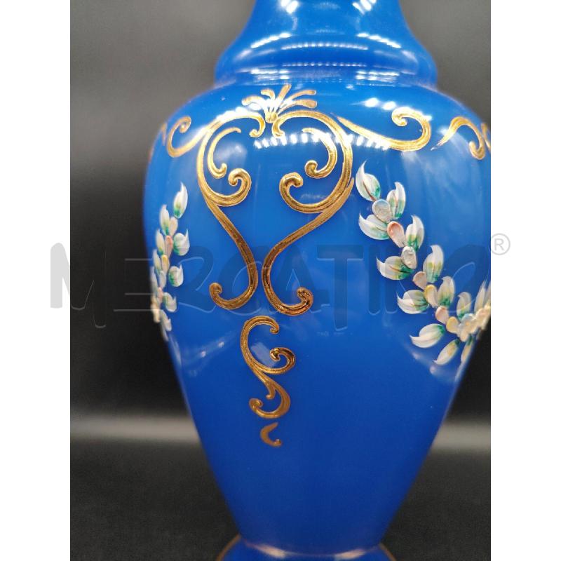 VASO VETRO AZZURRO DEC DOR FIORI DIP | Mercatino dell'Usato Roma eur 3