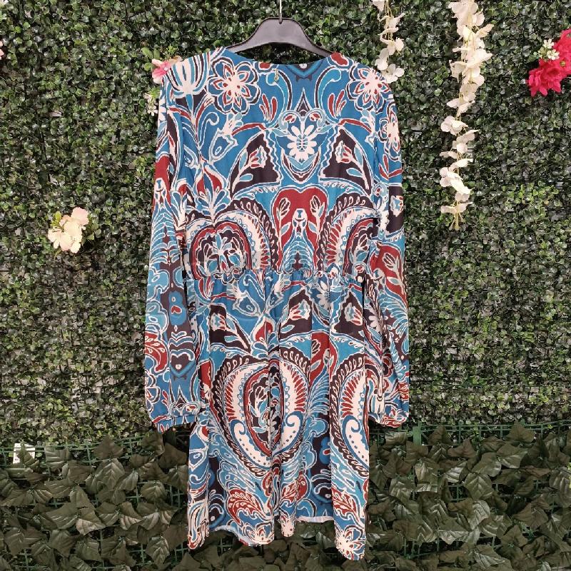 ABITO DONNA ARTIGLI BASE BLU PETROLIO MOTIVO FIORITO SCOLLO V  | Mercatino dell'Usato Colleferro 4