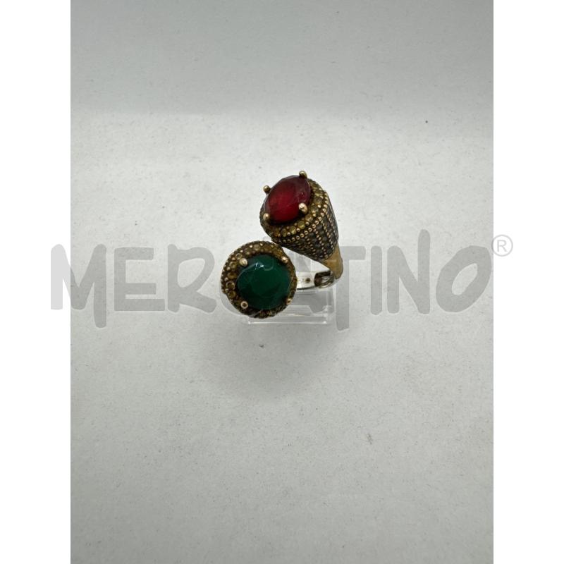 ANELLO DONNA VINTAGE ARG 925 DOPPIA PIETRA VERDE ROSSA ZIRCONI  | Mercatino dell'Usato Colleferro 1