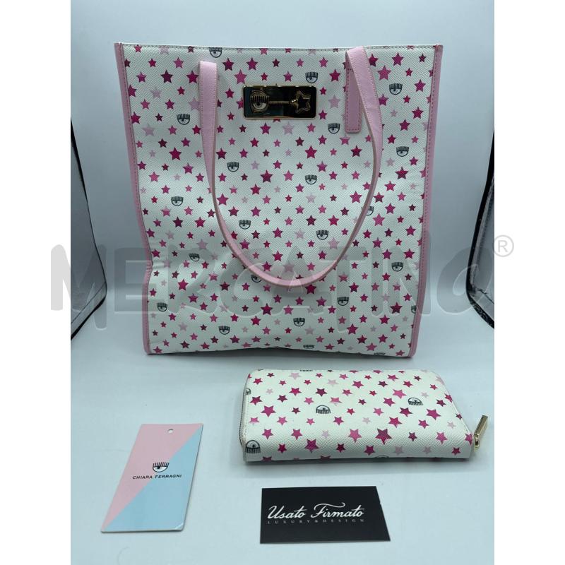 BORSA DONNA CHIARA FERRAGNI TOTE STELLINE ROSA BIA + PORTAFOGLIO  | Mercatino dell'Usato Colleferro 1