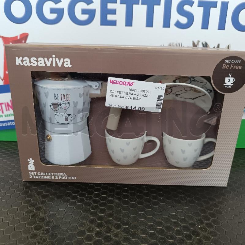 CAFFETTIERA + 2 TAZZINE KASAVIVA BIANCHE DISEGNATE | Mercatino dell'Usato Colleferro 1