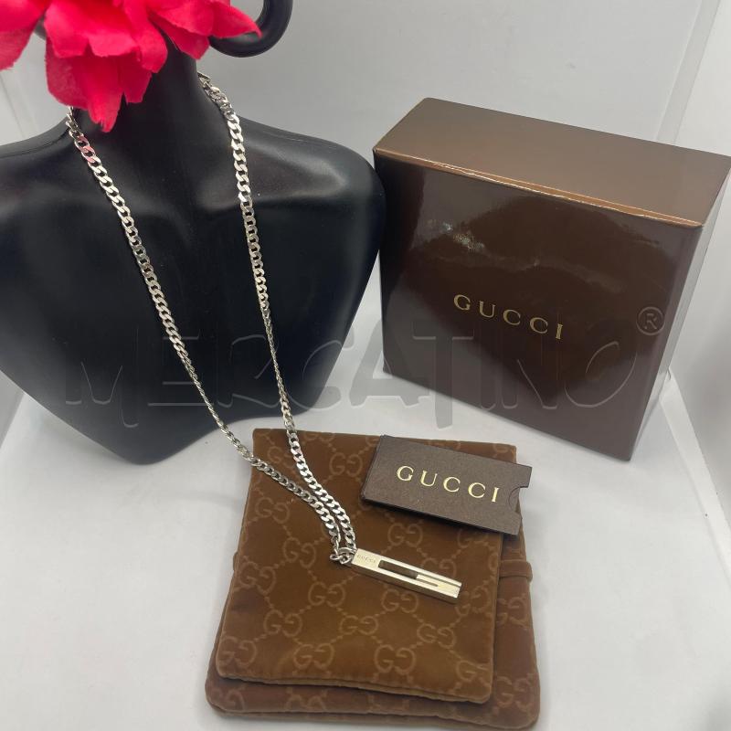 COLLANA GUCCI ARG925 CATENELLA CIONDOLO RETTANGOLARE | Mercatino dell'Usato Colleferro 1