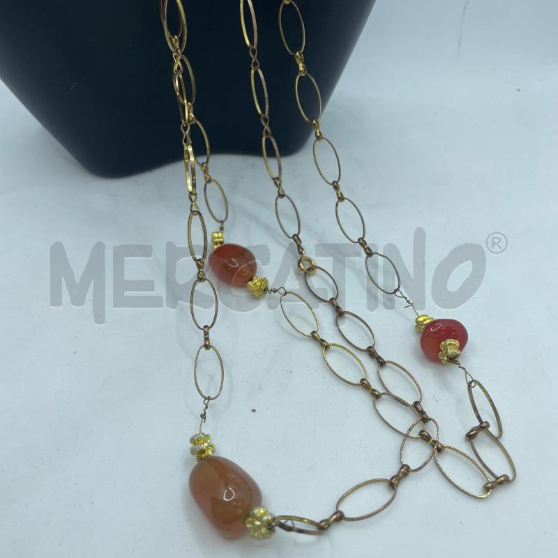 COLLANA LUNGA DORATA OVALI PIETRA CORNIOLA  | Mercatino dell'Usato Colleferro 2