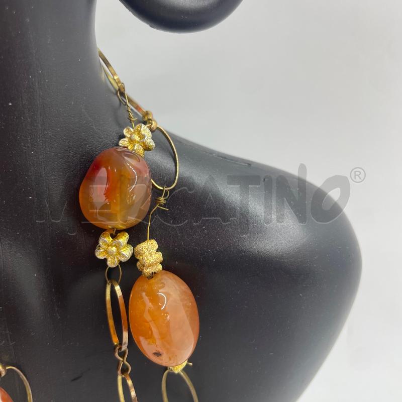 COLLANA LUNGA DORATA OVALI PIETRA CORNIOLA  | Mercatino dell'Usato Colleferro 3