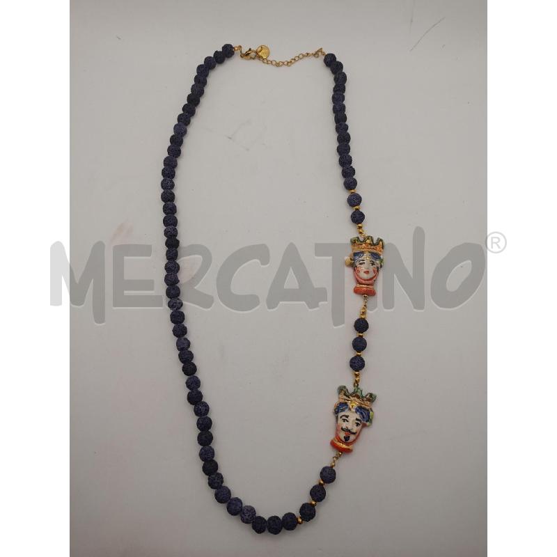 COLLANA PIETRA LAVICA POROSA BLU TESTE DI CERAMICA | Mercatino dell'Usato Colleferro 1