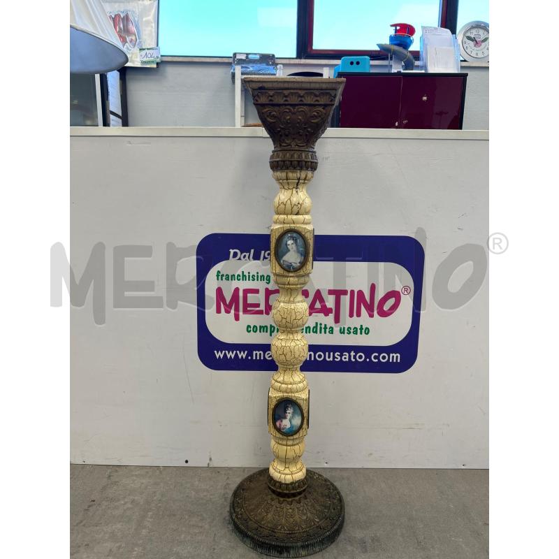 COLONNINA PORTA VASO LEGNO CHIARO BASE BRONZATA MEDAGLIONI FIGURE VINTAGE | Mercatino dell'Usato Colleferro 1