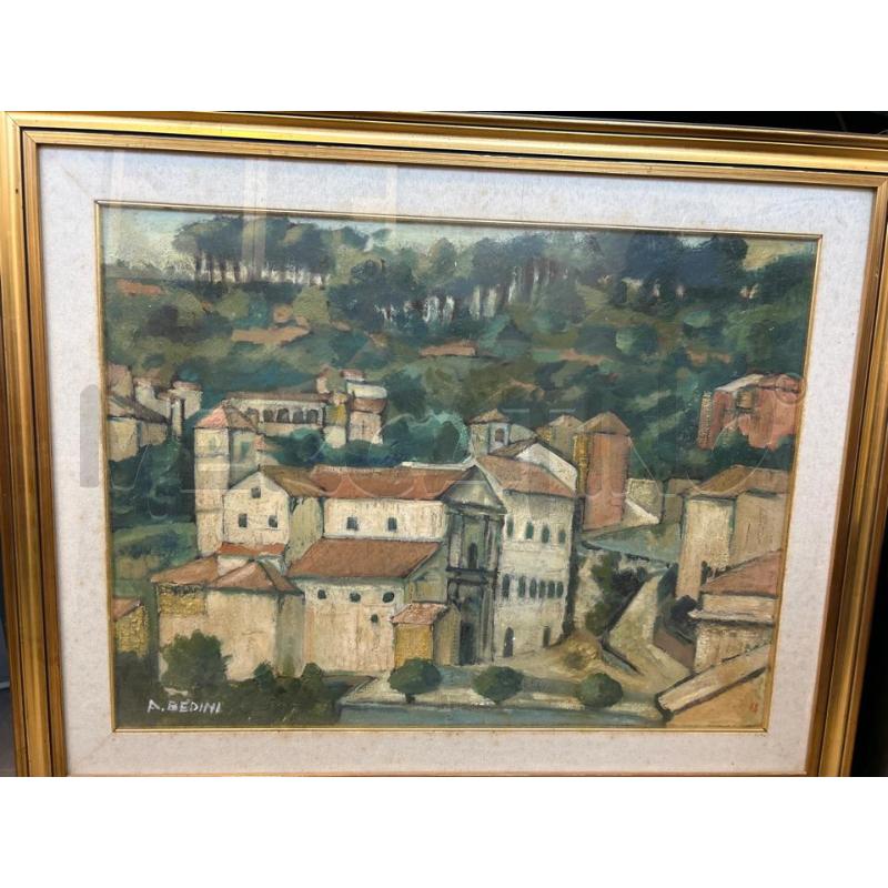 DIPINTO ATTILIO BEDINI PAESAGGIO SCORCIO CASE | Mercatino dell'Usato Colleferro 1