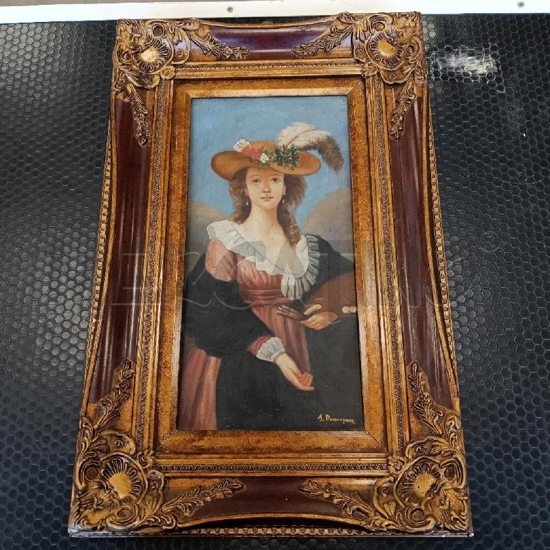 DIPINTO DAMA CORNICE LEGNO INTARSIATA BORDEAUX DORATA | Mercatino dell'Usato Colleferro 1