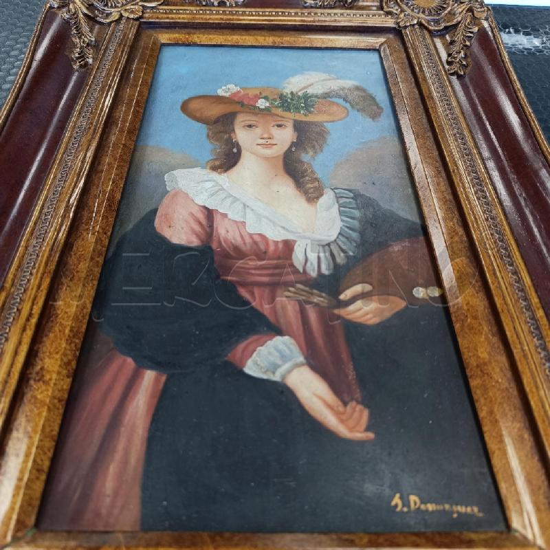 DIPINTO DAMA CORNICE LEGNO INTARSIATA BORDEAUX DORATA | Mercatino dell'Usato Colleferro 2