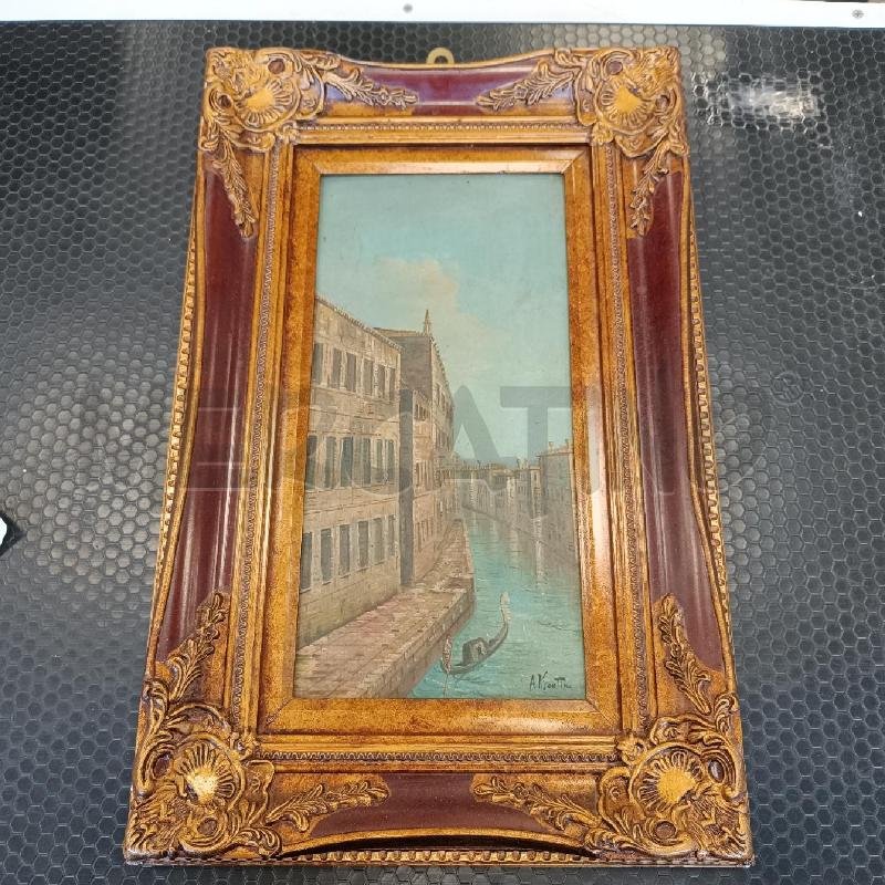 DIPINTO SCORCIO VENEZIA CORNICE IN LEGNO INTASIATA BORDEAUX DORATA | Mercatino dell'Usato Colleferro 1
