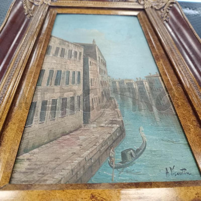 DIPINTO SCORCIO VENEZIA CORNICE IN LEGNO INTASIATA BORDEAUX DORATA | Mercatino dell'Usato Colleferro 2