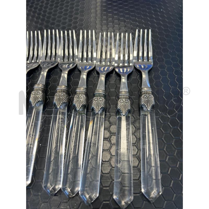 FORCHETTE PZ. 19 ACCIAIO INOX MANICO TRASPARENTE FORMA SFACCETTATA A PRISMA | Mercatino dell'Usato Colleferro 2