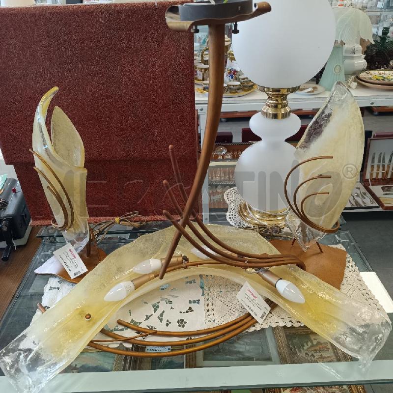 LAMPADARIO VINTAGE SIL LUX IN VETRO DI MURANO SFUMATO GIALLO E METALLO ARANCIO | Mercatino dell'Usato Colleferro 1