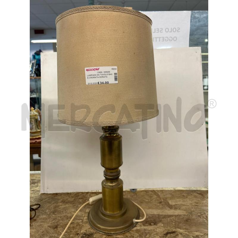 LAMPADA DA TAVOLO BASE CROMATA DORATA PARALUME BEIGE | Mercatino dell'Usato Colleferro 1