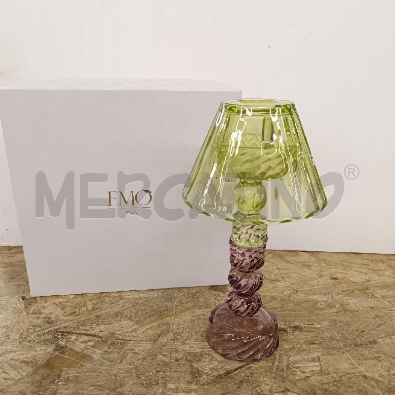 PORTA CANDELA FIRMATA EMO IN VETRO VERDE E VIOLA | Mercatino dell'Usato Colleferro 1
