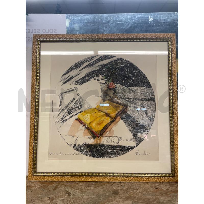 QUADRO ACQUERALLATO A MANO DISEGNO LIBRO SU SFERA | Mercatino dell'Usato Colleferro 1
