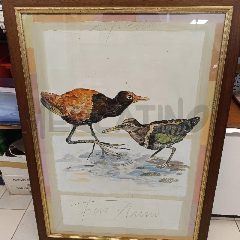 QUADRO DIPINTO MORIVO COPPIA VOLATILI SCRITTA FINE ANNO | Mercatino dell'Usato Colleferro 1