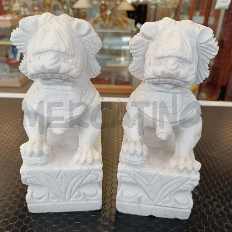 SCULTURA PICCOLA COPPIA LEONI ASIATICI IN MARMO BIANCO | Mercatino dell'Usato Colleferro 3