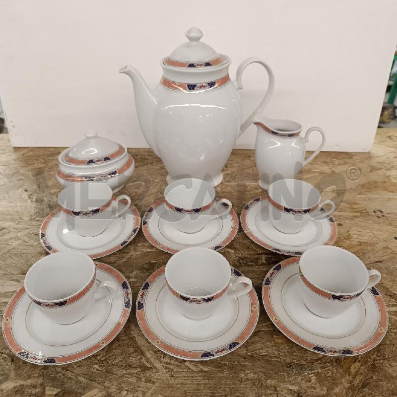 SERVIZIO CAFFÈ DA 6 SCHLOB PILLNITZ IN PORCELLANA BORDO ROSA FIORE BLU+ZCCH+LATT+ CAFF | Mercatino dell'Usato Colleferro 1