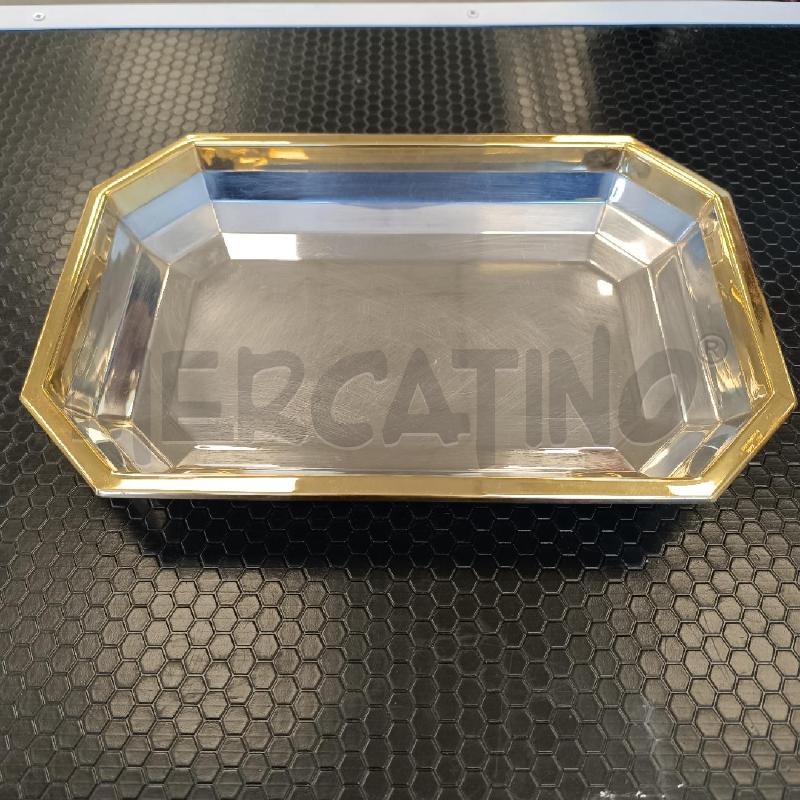 VASSOIO RETTANGOLARE GOTTINGHEN INOX E BORDO DORATO   | Mercatino dell'Usato Colleferro 1