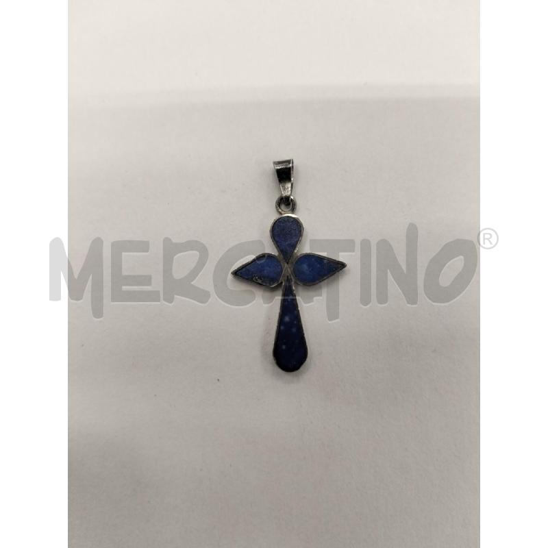 CIONDOLO CROCE ARG E PIETRA BLU | Mercatino dell'Usato Roma portonaccio 1