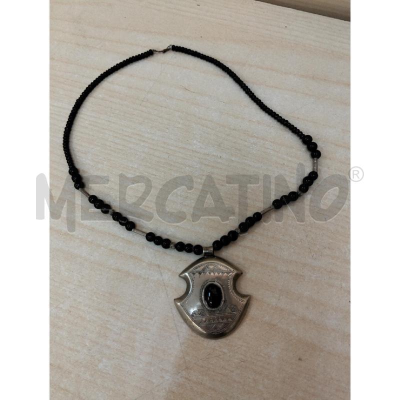 COLLANA PENDENTE ARGENTATO C ONICE NERA E PERLINE NER | Mercatino dell'Usato Roma portonaccio 1