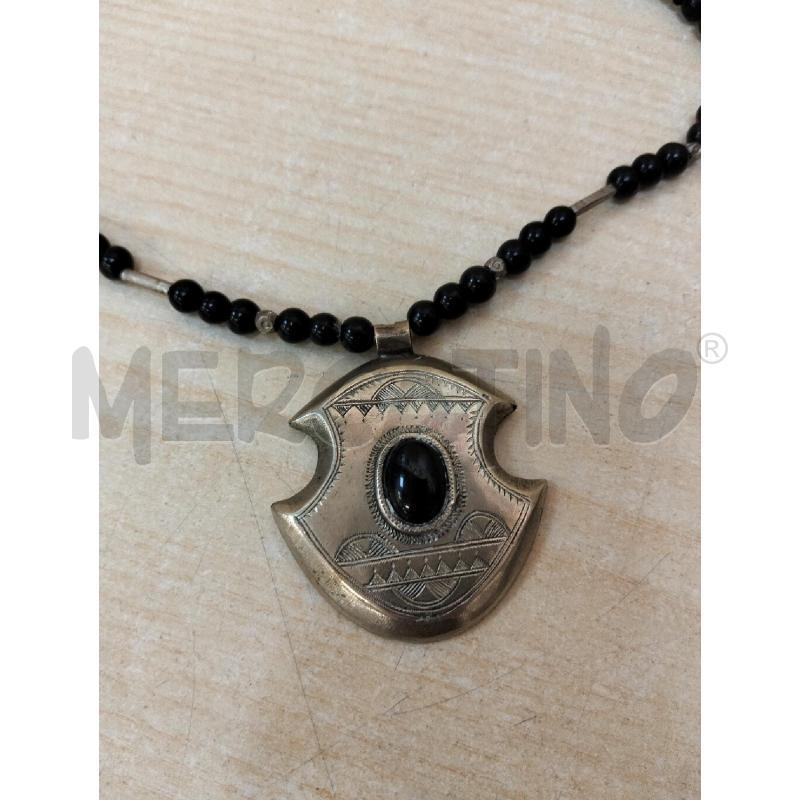 COLLANA PENDENTE ARGENTATO C ONICE NERA E PERLINE NER | Mercatino dell'Usato Roma portonaccio 2