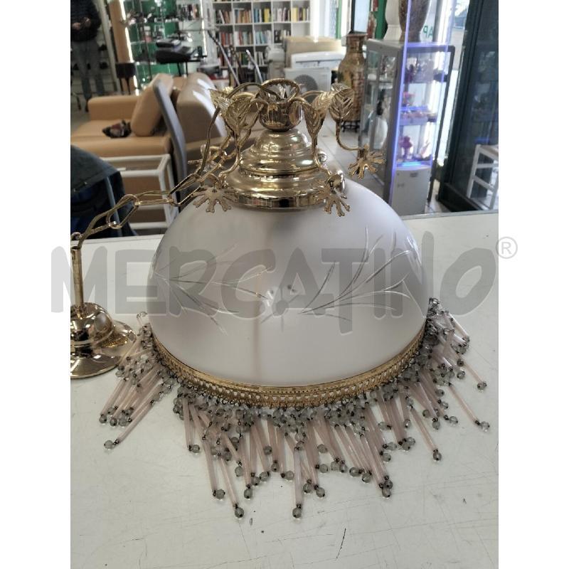 LAMPADARIO DORATO CAPPELLO SATINATO PEND ROSA | Mercatino dell'Usato Roma portonaccio 1